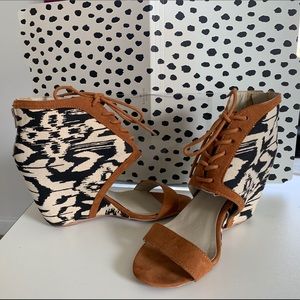 Animal Print Open Toe Wedge Lace Up Heel